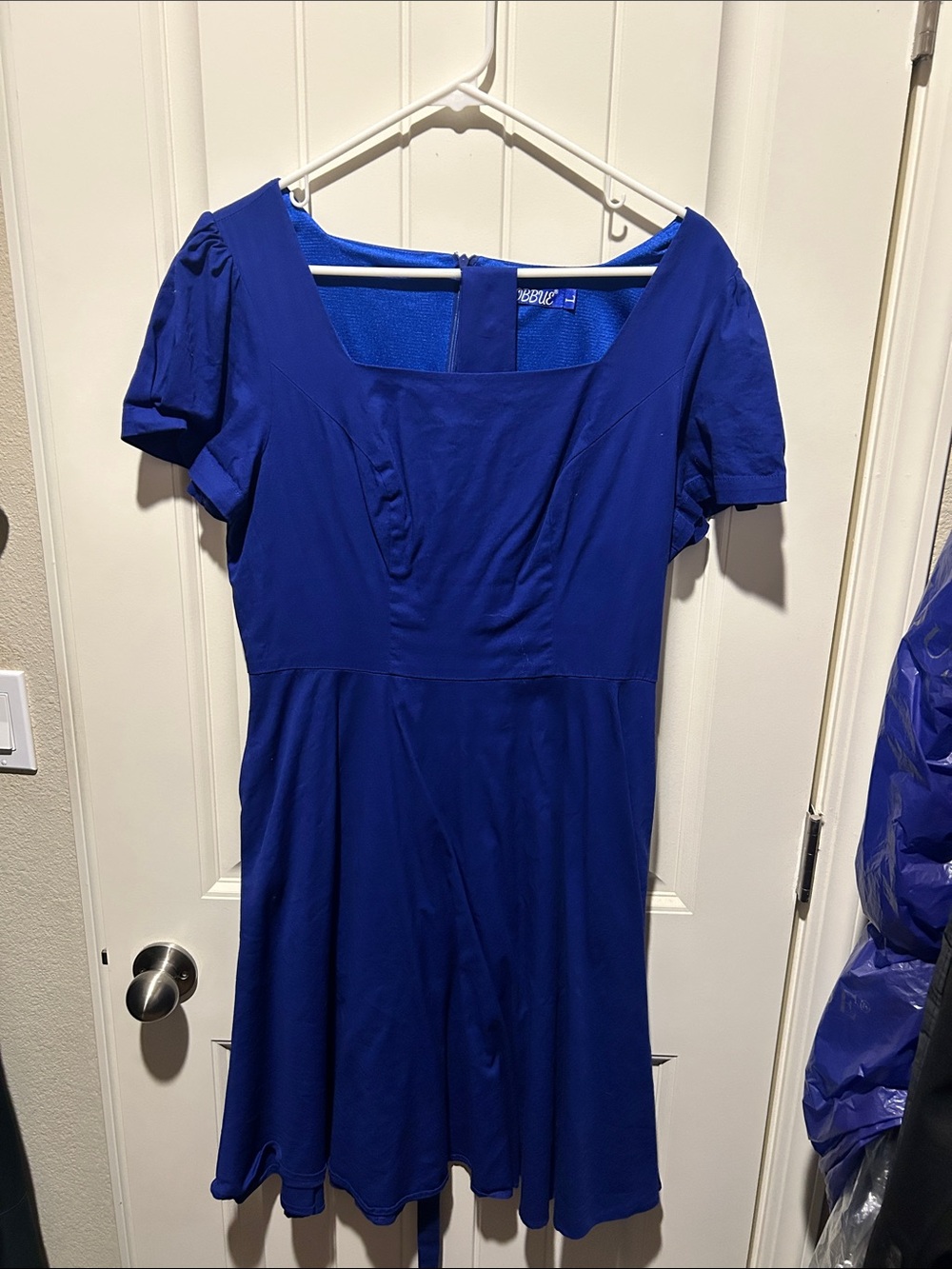 Women's Square Neck Short Sleeve Dress in Cobalt Blue